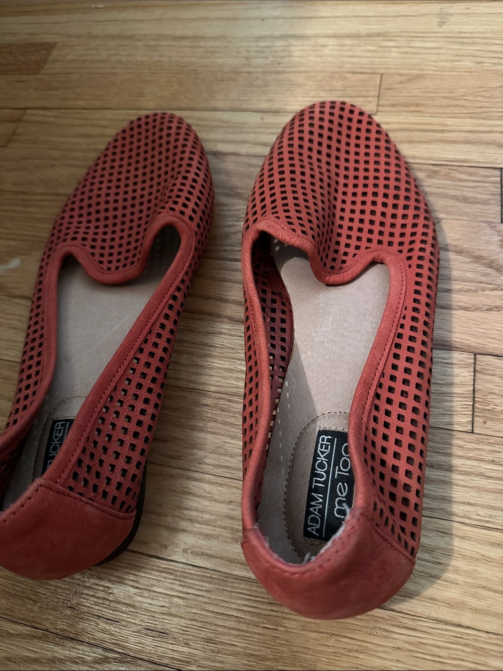 Adam Tucker Rust-Red Perforated Slip-On Flats